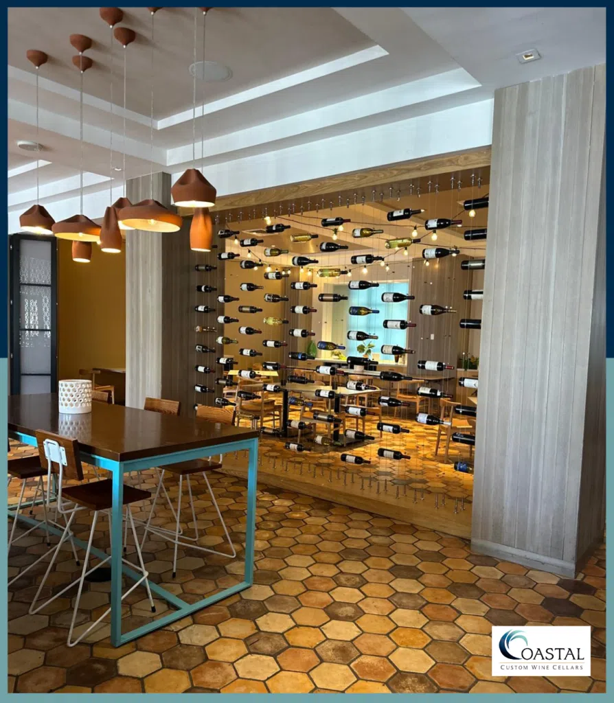 cable wine racks display made for this commercial modern wine cellars